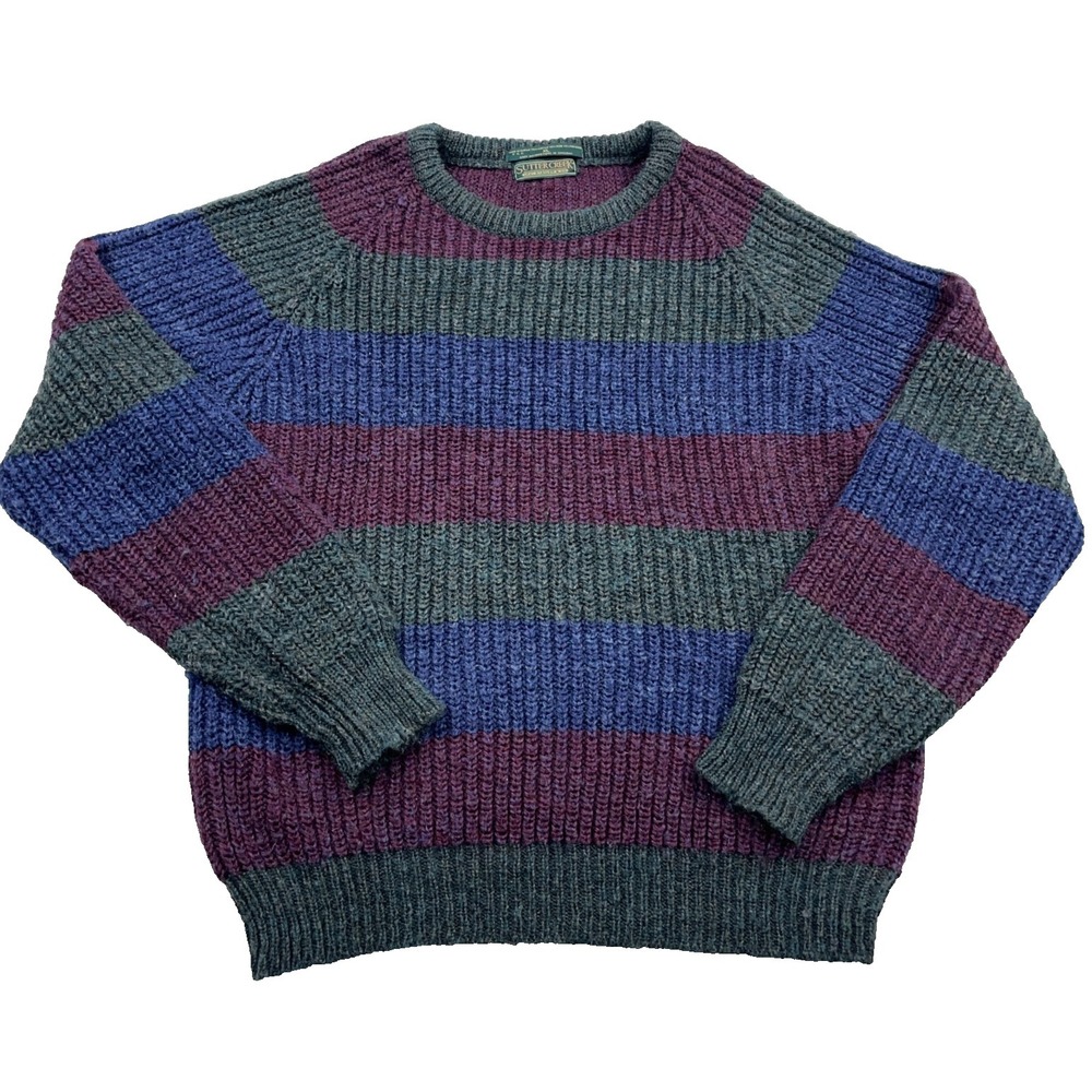 Vintage Grandpa Sweater Mens XL Blue Green Crewneck 90s Colorblock Cosby Wool
